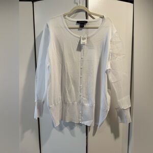 Ashley Stewart White Button Down Light Cardigan Shirt with Tool Sleeves